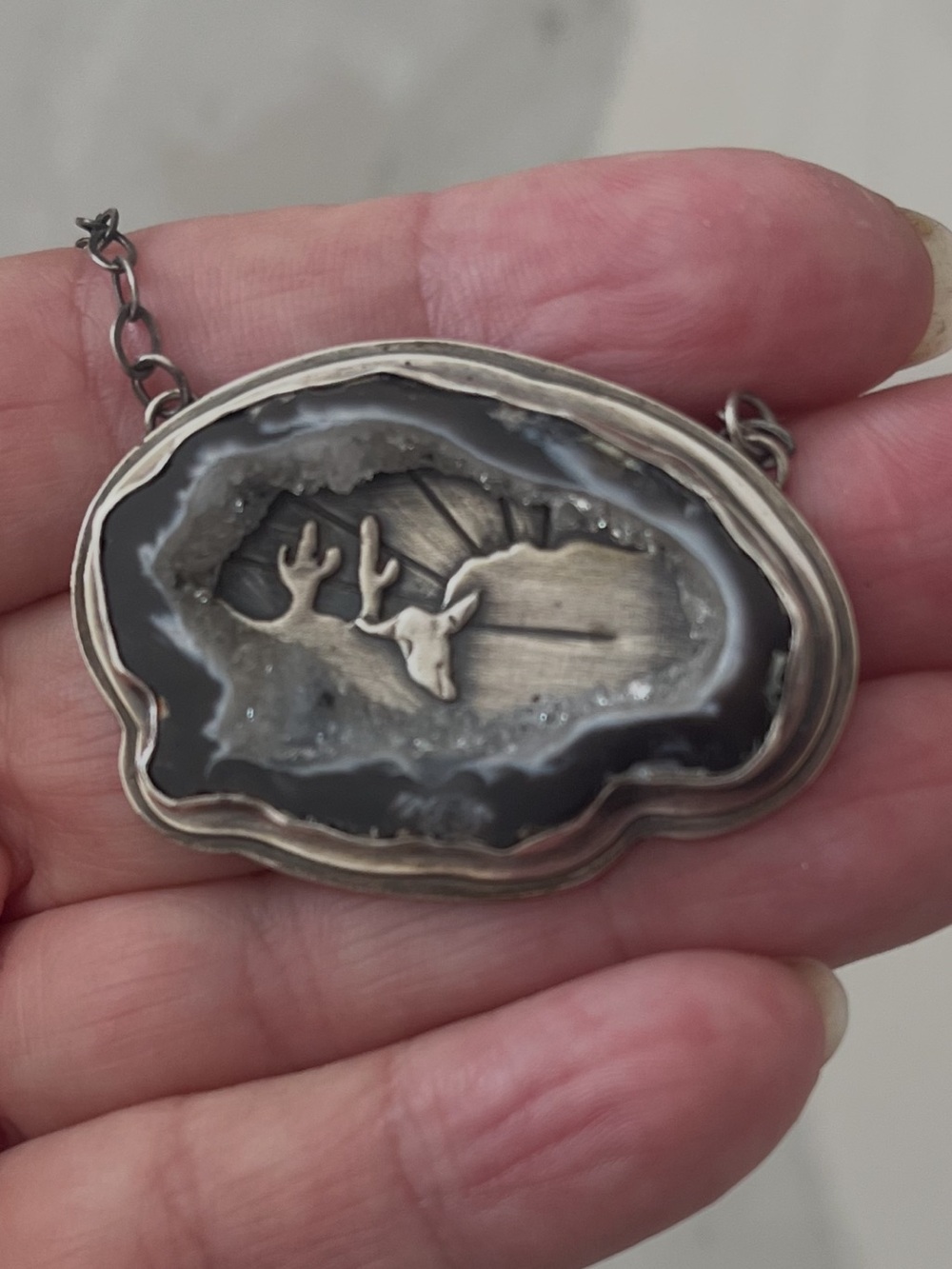 Handmade Sterling Agate Desert Scene Necklace